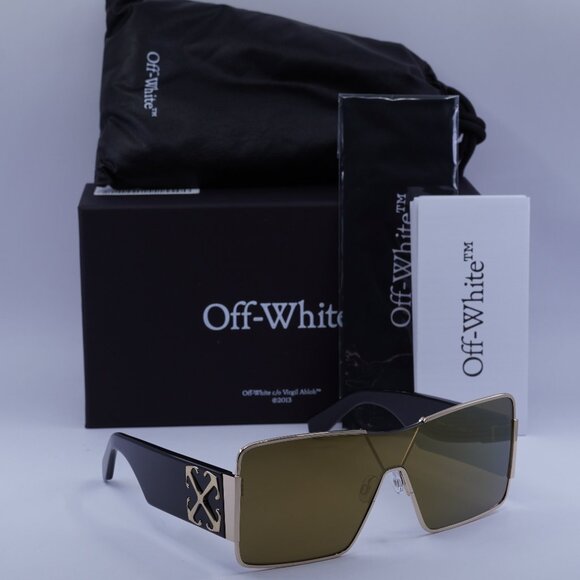 Off-White ASPEN 7676 Shield Sunglasses – Gold/Black/Gold Mirror
